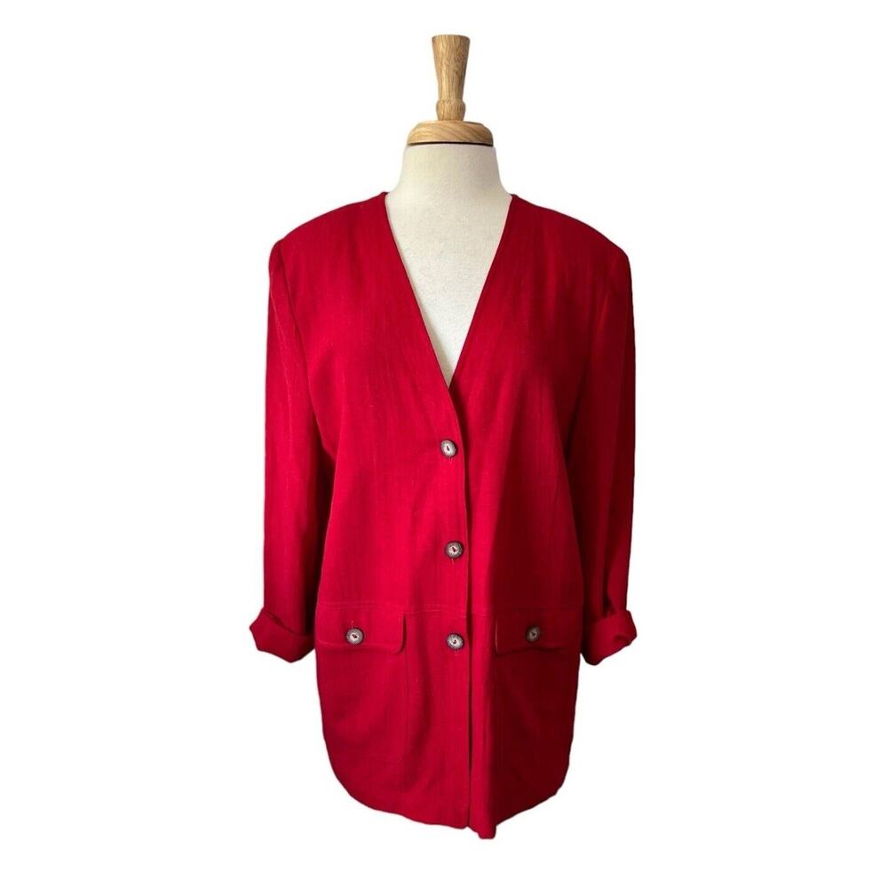 Vintage Koret 90s size 12 Oversized Slouchy Boyfriend Blazer Red Linen Blend